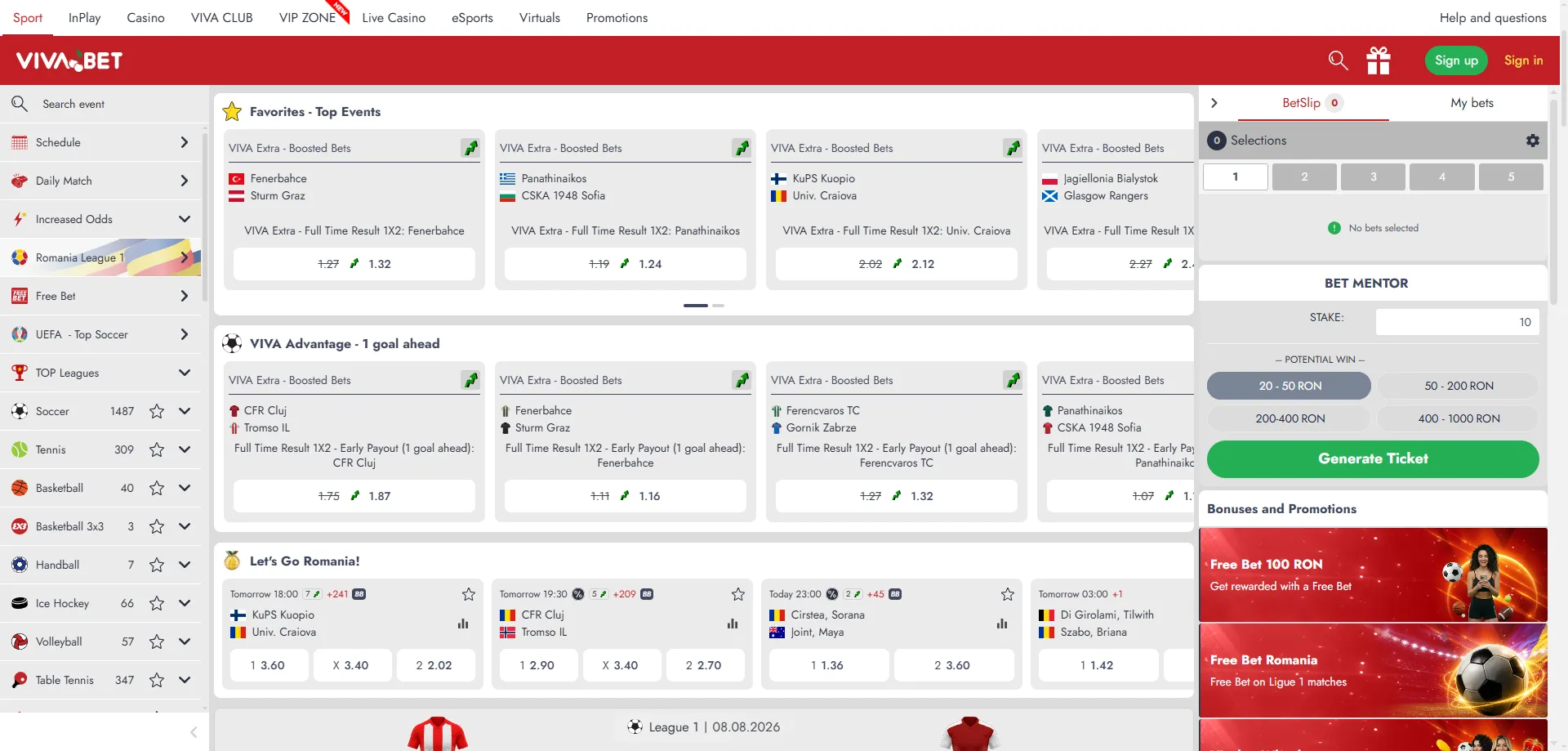 Apuestas deportivas en VIVABET — fútbol, basquetbol y más eventos